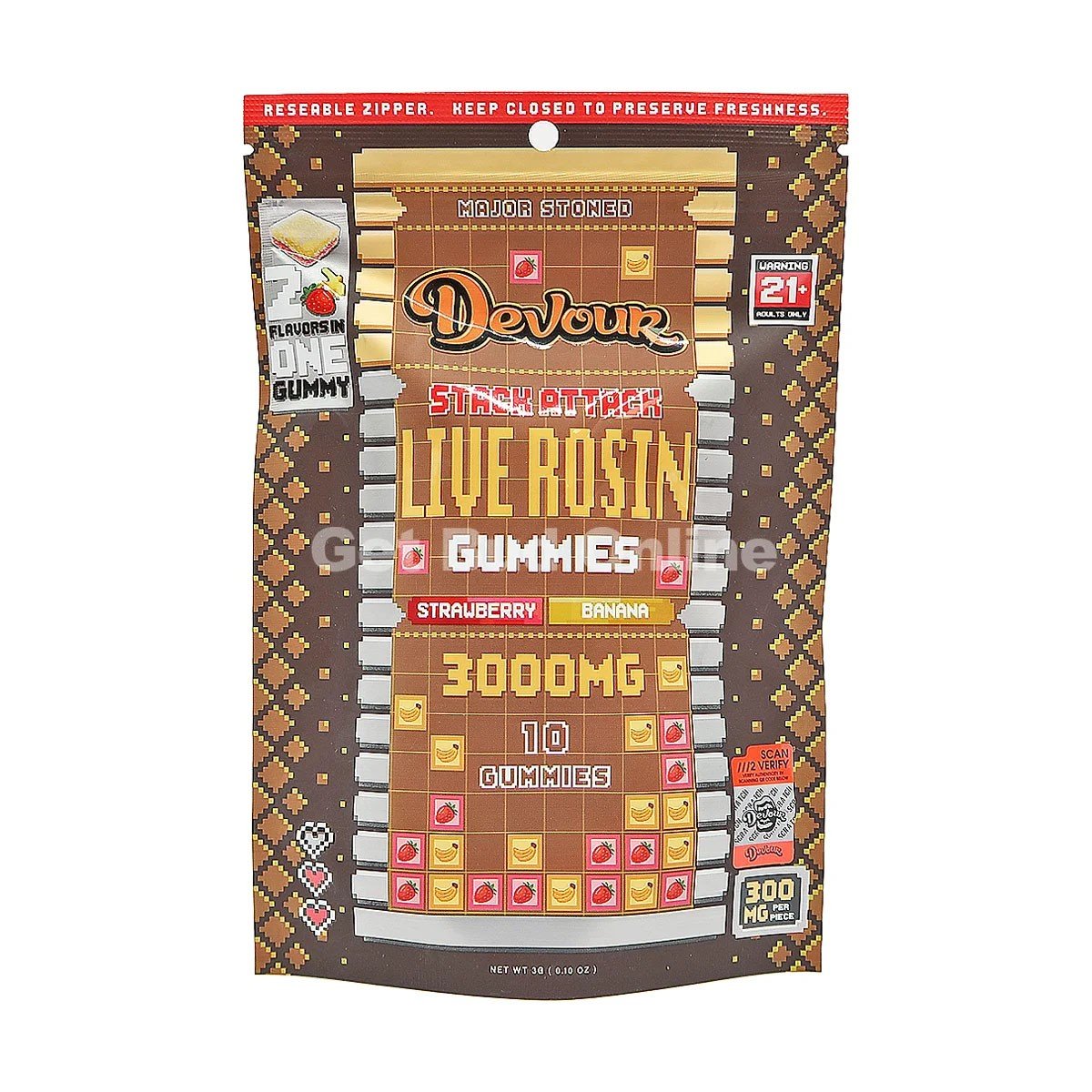 Devour Stack Attack Live Rosin Gummies Strawberry Banana 3000MG